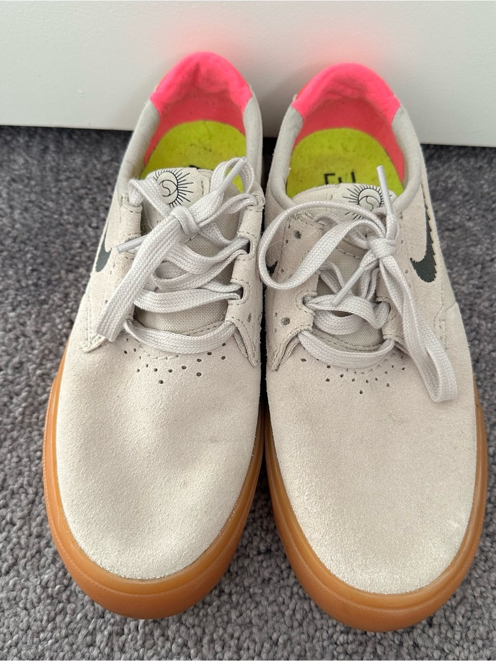 Nike SB Cream Suede Skate Sneakers with Gum Sole and Pink Collar